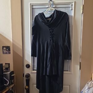 Black Long Sleeve Tunic Top/Dress with Lace-Up Detail